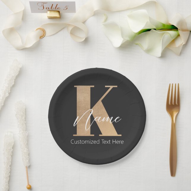 Modern Monogrammed Initial K & Name Personalized Paper Plates (Wedding)