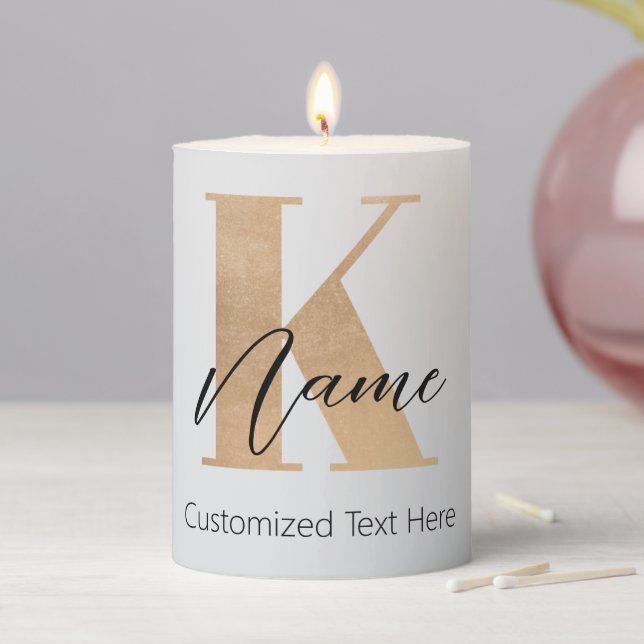 Modern Monogrammed Initial K & Name Personalized Pillar Candle (In Situ)