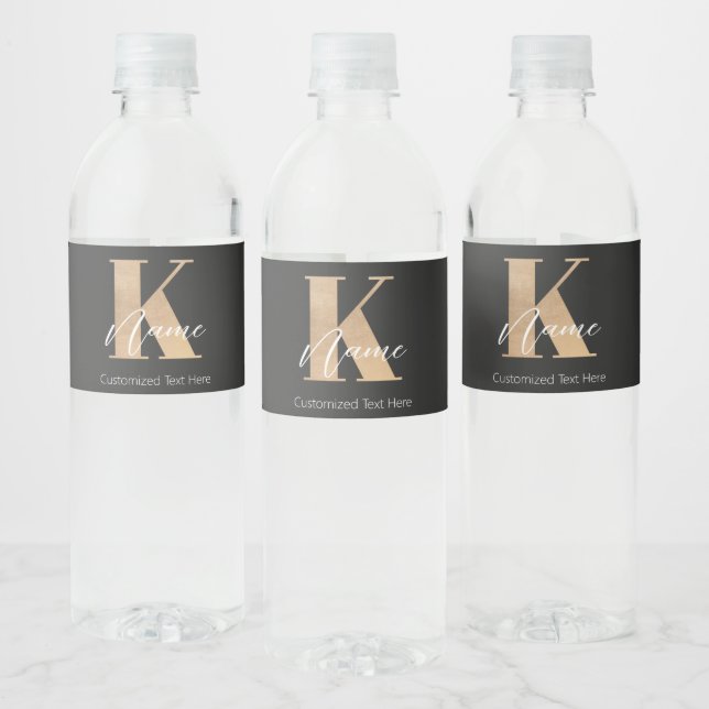 Modern Monogrammed Initial K & Name Personalized Water Bottle Label (Bottles)