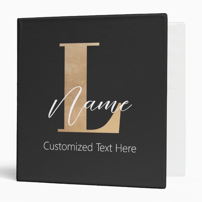 Modern Monogrammed Initial L & Name Personalized 3 Ring Binder (Front/Inside)
