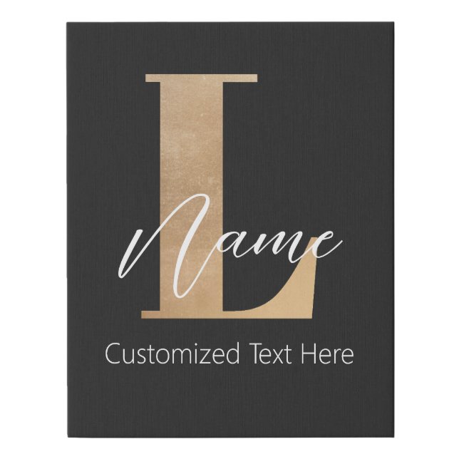 Modern Monogrammed Initial L & Name Personalized Faux Canvas Print (Front)