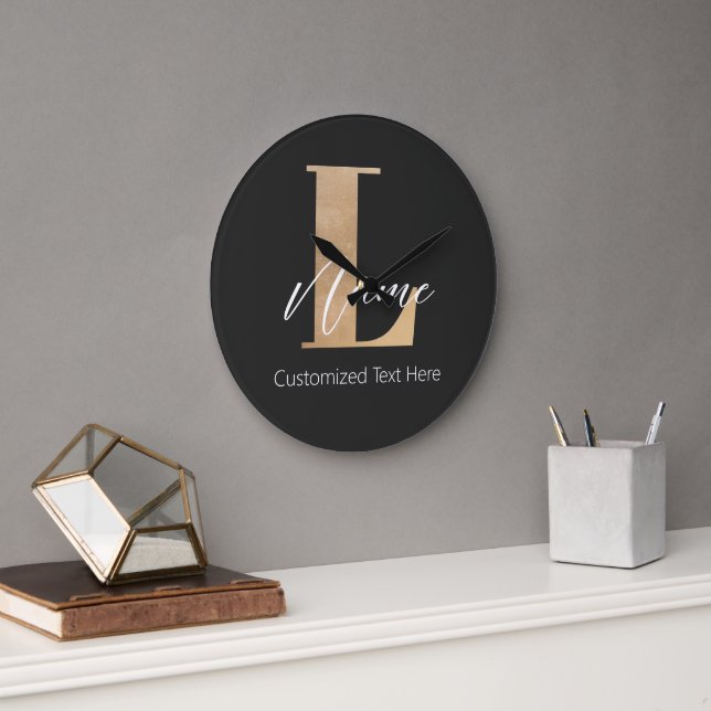 Modern Monogrammed Initial L & Name Personalized Large Clock (Office)
