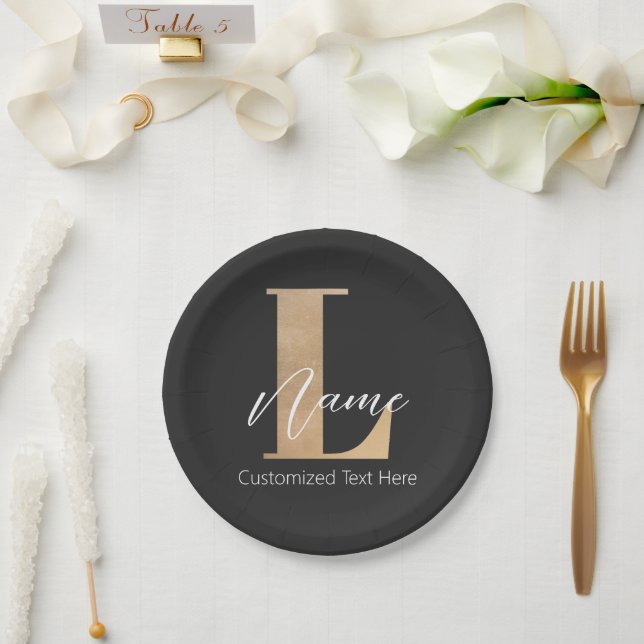 Modern Monogrammed Initial L & Name Personalized Paper Plates (Wedding)