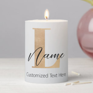 Modern Monogrammed Initial L & Name Personalized Pillar Candle