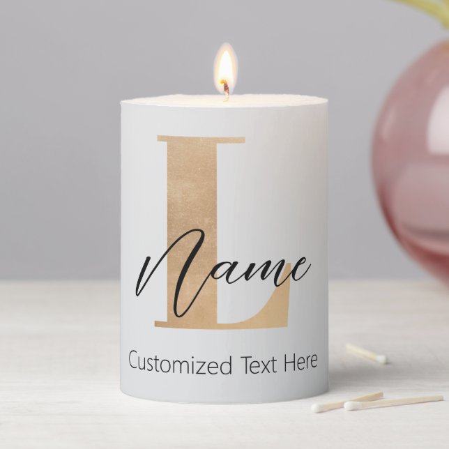 Modern Monogrammed Initial L & Name Personalized Pillar Candle (In Situ)