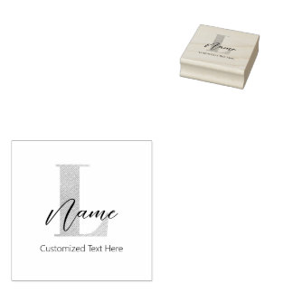 Modern Monogrammed Initial L & Name Personalized Rubber Stamp