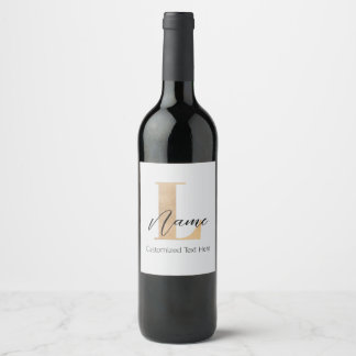 Modern Monogrammed Initial L & Name Personalized Wine Label