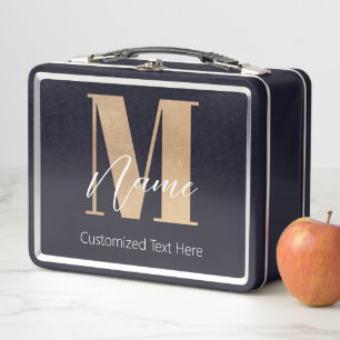 Modern Monogrammed Initial M & Name Personalized Metal Lunch Box