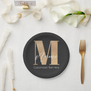 Modern Monogrammed Initial M & Name Personalized Paper Plates