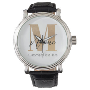 Modern Monogrammed Initial M & Name Personalized Watch