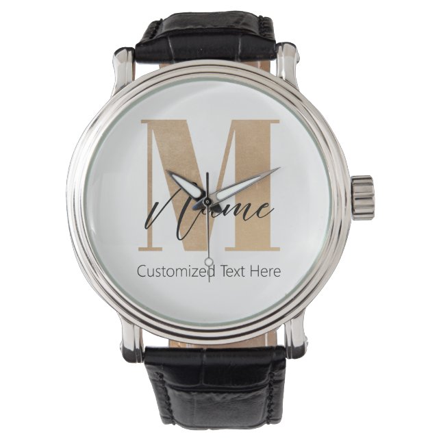 Modern Monogrammed Initial M & Name Personalized Watch (Front)
