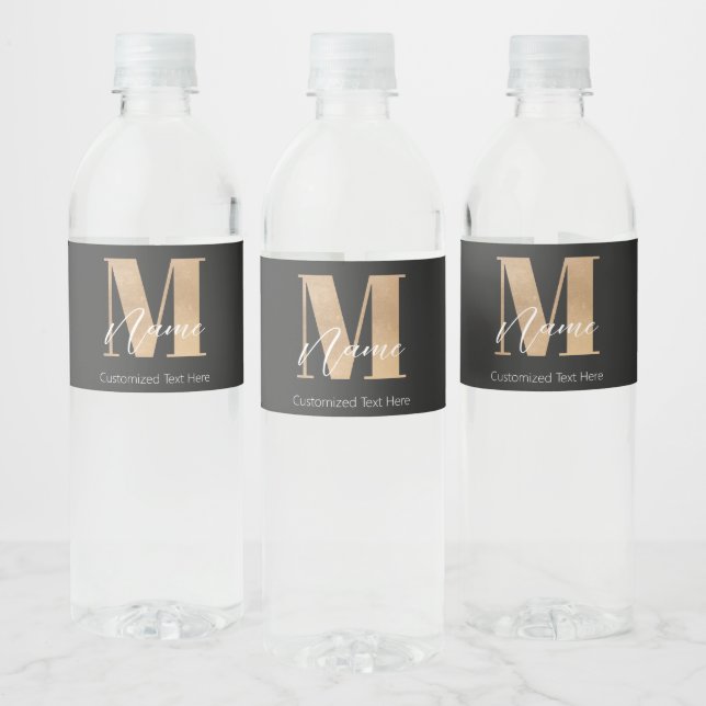 Modern Monogrammed Initial M & Name Personalized Water Bottle Label (Bottles)