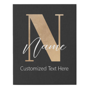 Modern Monogrammed Initial N & Name Personalized Faux Canvas Print