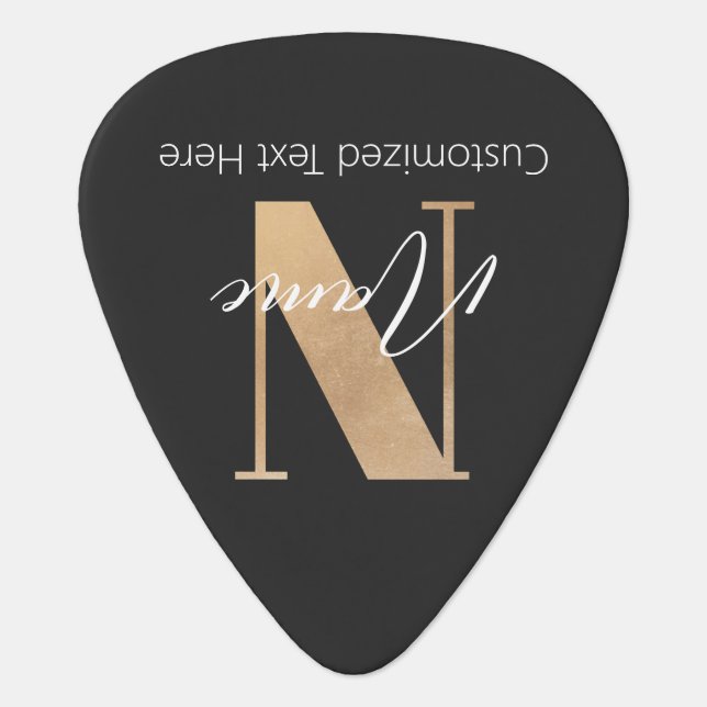 Modern Monogrammed Initial N & Name Personalized Guitar Pick (Front)