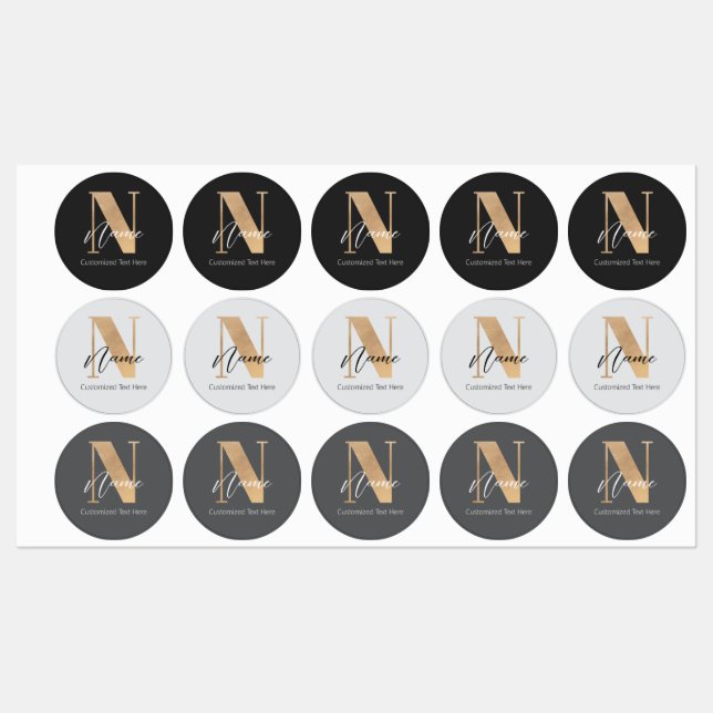 Modern Monogrammed Initial N & Name Personalized Labels (Sheet)
