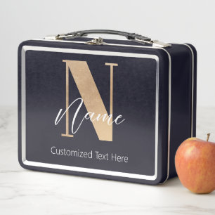 Modern Monogrammed Initial N & Name Personalized Metal Lunch Box
