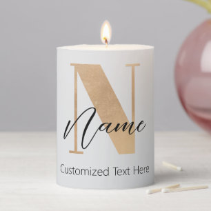 Modern Monogrammed Initial N & Name Personalized Pillar Candle