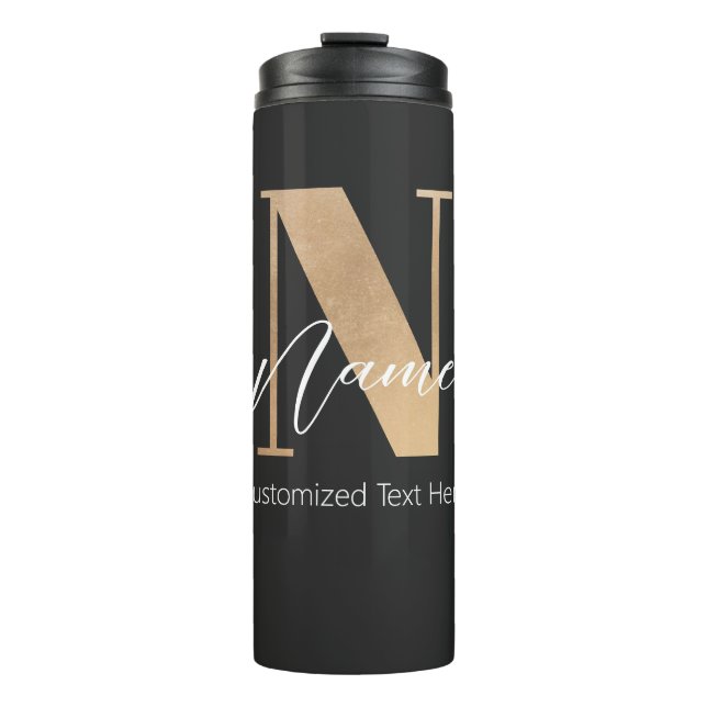 Modern Monogrammed Initial N & Name Personalized Thermal Tumbler (Front)