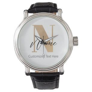 Modern Monogrammed Initial N & Name Personalized Watch