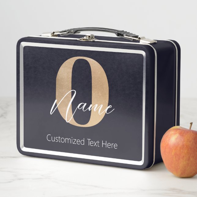 Modern Monogrammed Initial O & Name Personalized Metal Lunch Box (In Situ)