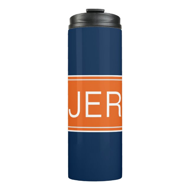 Modern Monogrammed Initial Orange Blue Cute Drink Thermal Tumbler (Front)