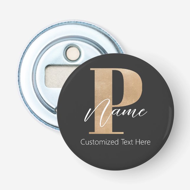 Modern Monogrammed Initial P & Name Personalized Bottle Opener (Front)