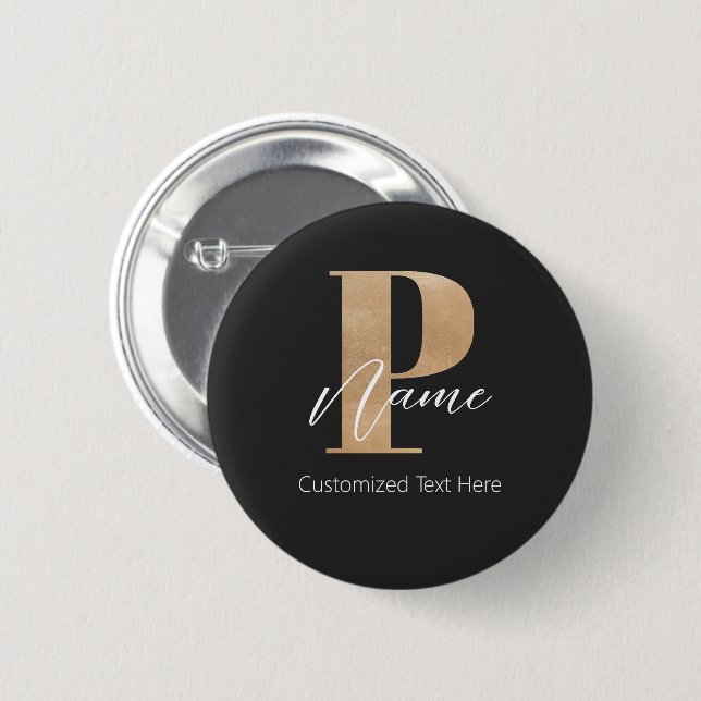 Modern Monogrammed Initial P & Name Personalized Button (Front & Back)