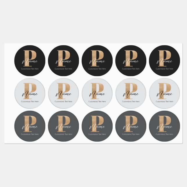 Modern Monogrammed Initial P & Name Personalized Labels (Sheet)