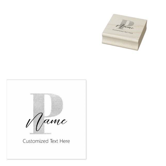 Modern Monogrammed Initial P & Name Personalized Rubber Stamp (Stamped)