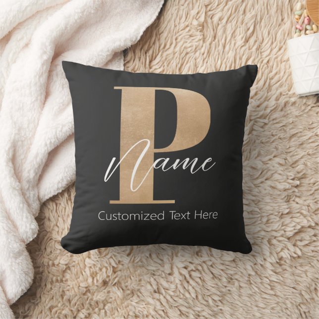 Modern Monogrammed Initial P & Name Personalized Throw Pillow (Blanket)