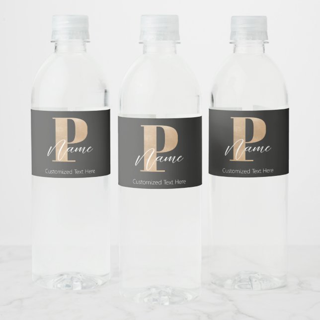 Modern Monogrammed Initial P & Name Personalized Water Bottle Label (Bottles)