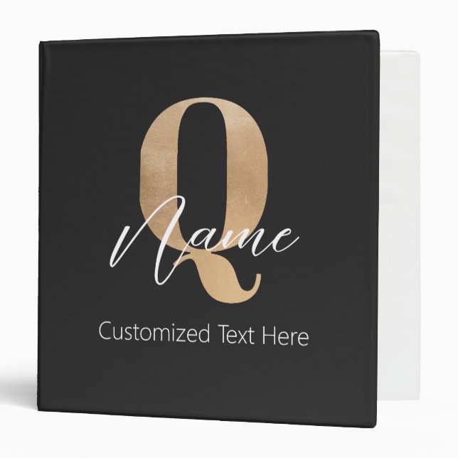Modern Monogrammed Initial Q & Name Personalized 3 Ring Binder (Front/Inside)
