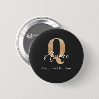 Modern Monogrammed Initial Q & Name Personalized Button