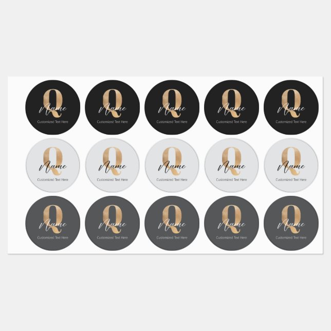 Modern Monogrammed Initial Q & Name Personalized Labels (Sheet)