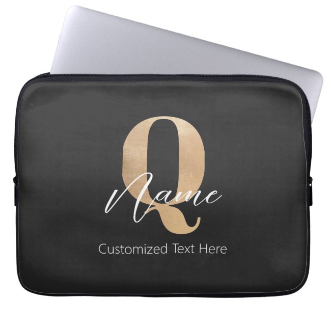 Modern Monogrammed Initial Q & Name Personalized Laptop Sleeve (Front)