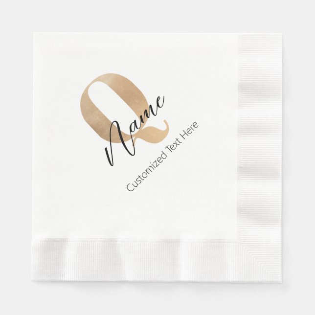 Modern Monogrammed Initial Q & Name Personalized Napkins (Front)