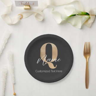 Modern Monogrammed Initial Q & Name Personalized Paper Plates