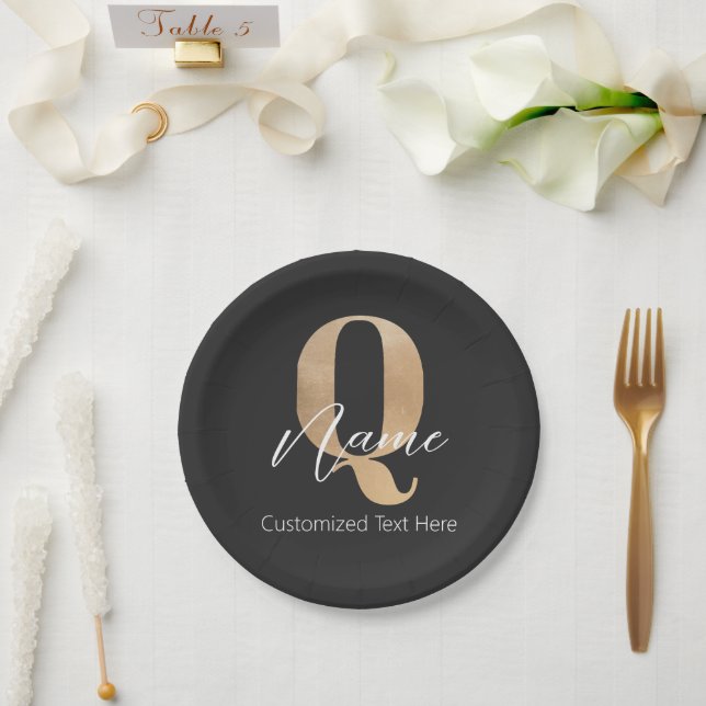 Modern Monogrammed Initial Q & Name Personalized Paper Plates (Wedding)