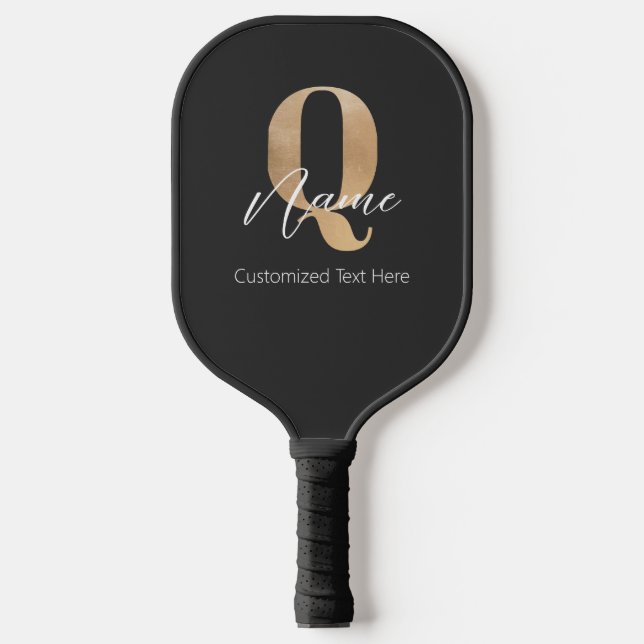 Modern Monogrammed Initial Q & Name Personalized Pickleball Paddle (Front)