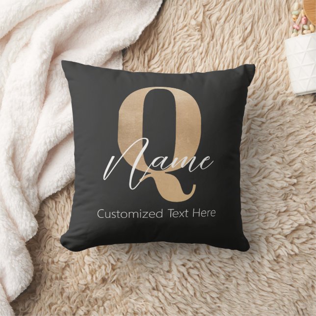 Modern Monogrammed Initial Q & Name Personalized Throw Pillow (Blanket)