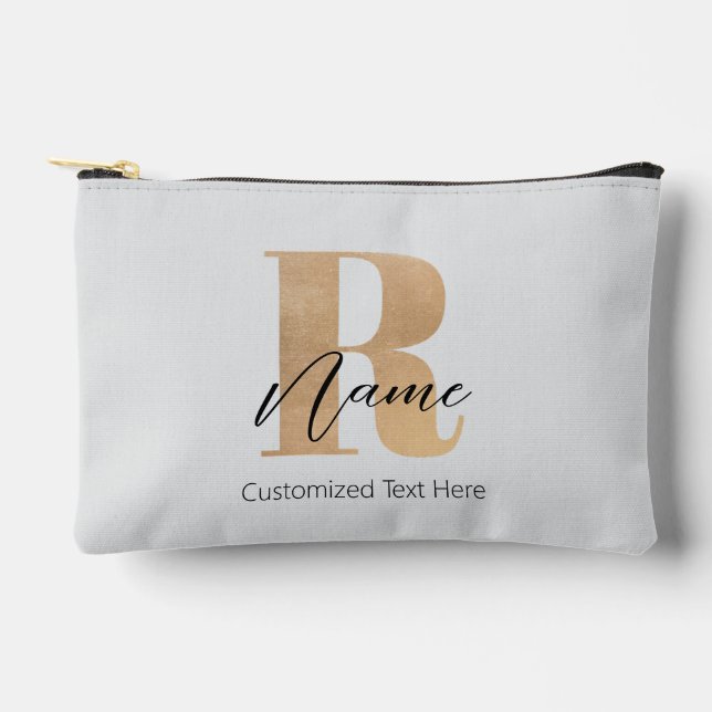 Modern Monogrammed Initial R & Name Personalized Accessory Pouch (Front)