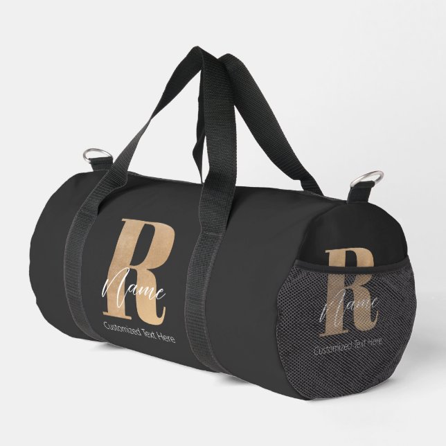 Modern Monogrammed Initial R & Name Personalized Duffle Bag (Right Corner)