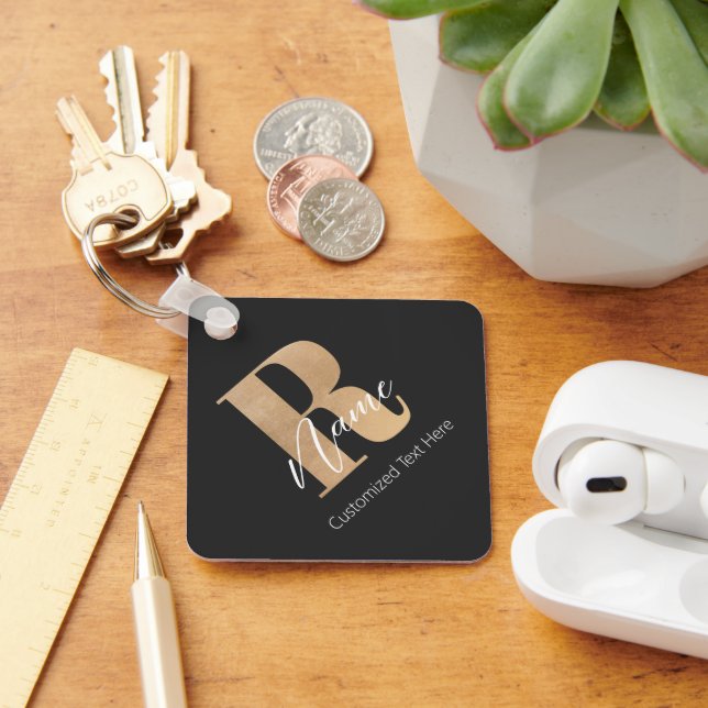 Modern Monogrammed Initial R & Name Personalized Keychain (Desk)