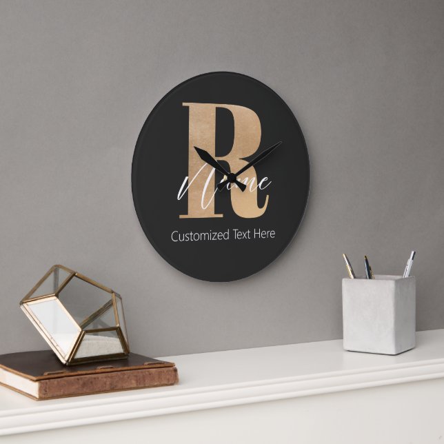 Modern Monogrammed Initial R & Name Personalized Large Clock (Office)