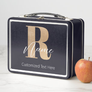 Modern Monogrammed Initial R & Name Personalized Metal Lunch Box