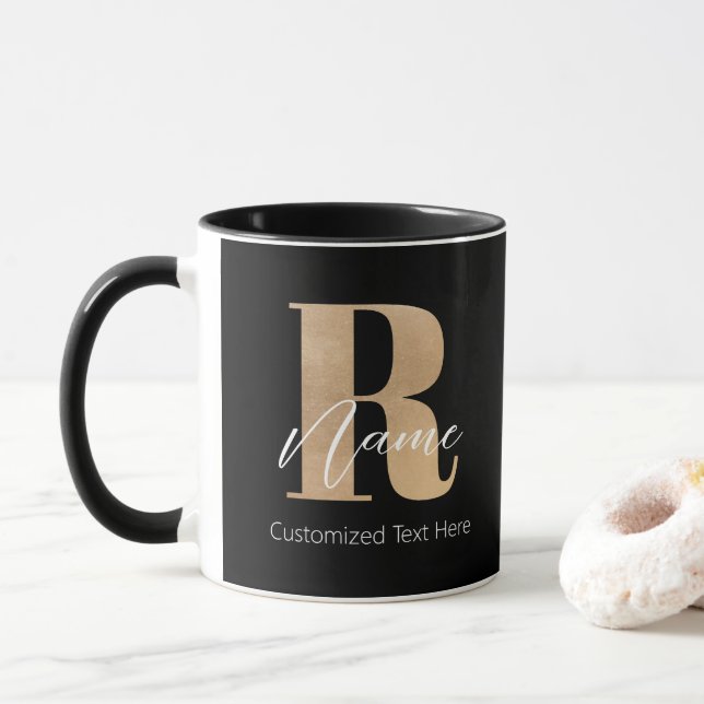 Modern Monogrammed Initial R & Name Personalized Mug (With Donut)