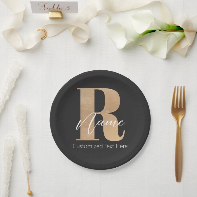 Modern Monogrammed Initial R & Name Personalized Paper Plates (Wedding)