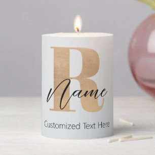 Modern Monogrammed Initial R & Name Personalized Pillar Candle
