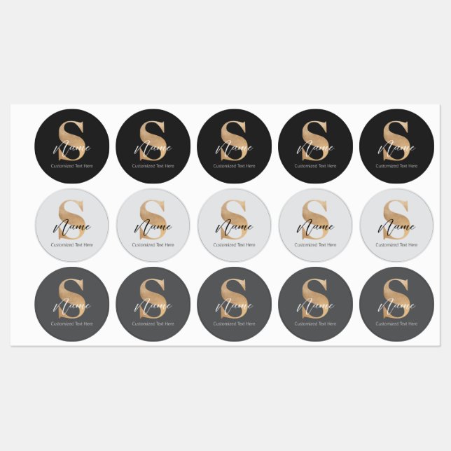 Modern Monogrammed Initial S & Name Personalized Labels (Sheet)