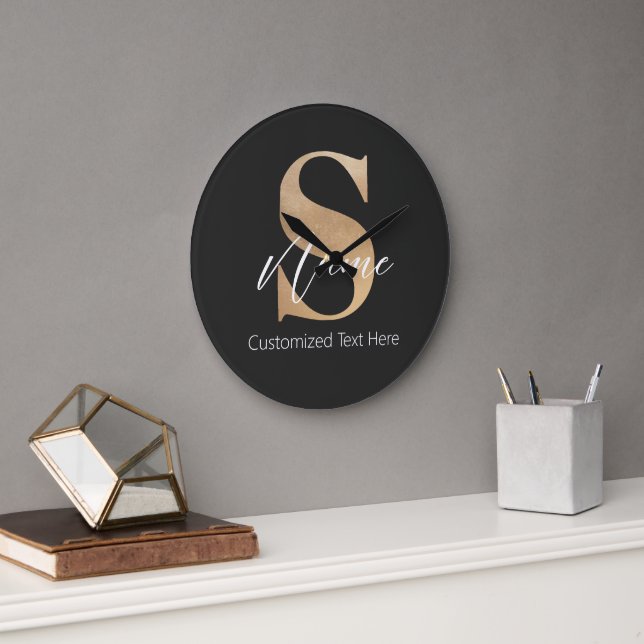 Modern Monogrammed Initial S & Name Personalized Large Clock (Office)